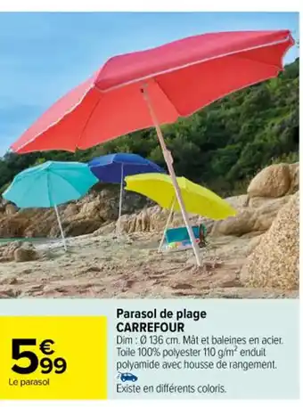 Carrefour Parasol de plage CARREFOUR Dim: Ø 136 cm. offre