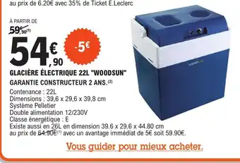 E.Leclerc L'Auto GLACIÈRE ÉLECTRIQUE 22L "WOODSUN" offre