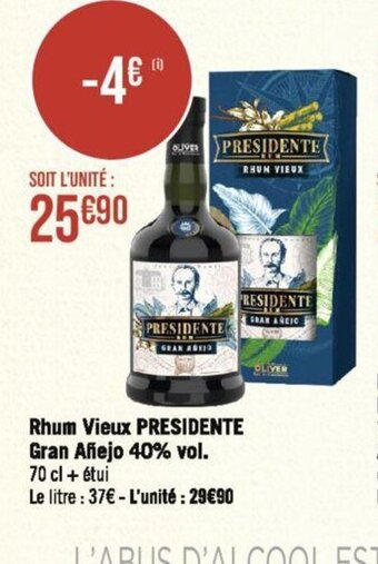 Géant Casino Rhum Vieux PRESIDENTE Gran Añejo 40% vol. offre