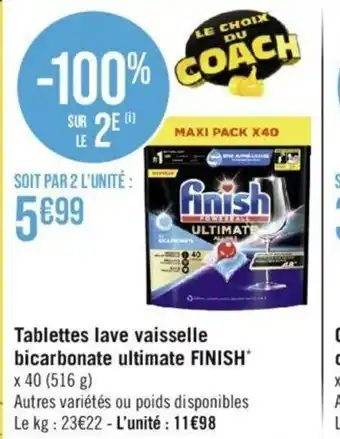 Géant Casino Tablettes lave vaisselle bicarbonate ultimate FINISH* x 40 (516 g) offre