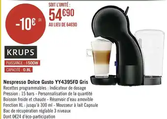 Casino Supermarchés Krups nespresso dolce gusto yy4395fd gris offre