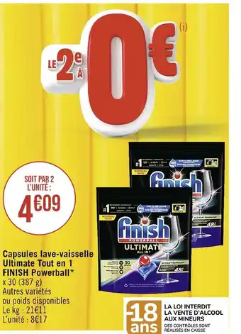 Casino Supermarchés Finish capsules lave-vaisselle ultimate tout en 1 powerball* offre