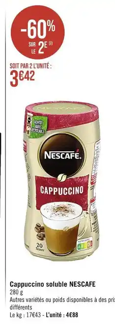 Casino Supermarchés Nescafe cappuccino soluble offre
