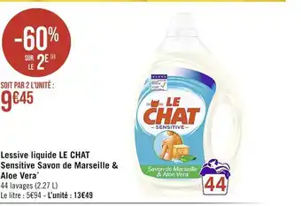 Casino Supermarchés Le chat lessive liquide sensitive savon de marseille & aloe vera* offre