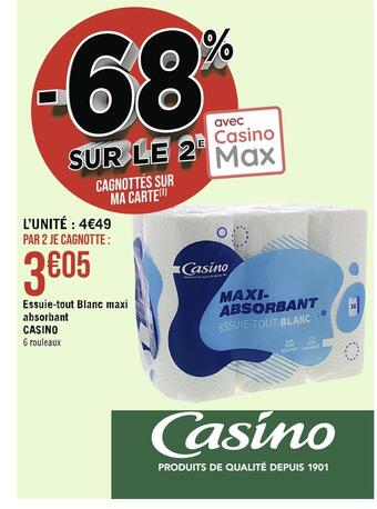 Casino Supermarchés Casino essuie-tout blanc maxi absorbant offre