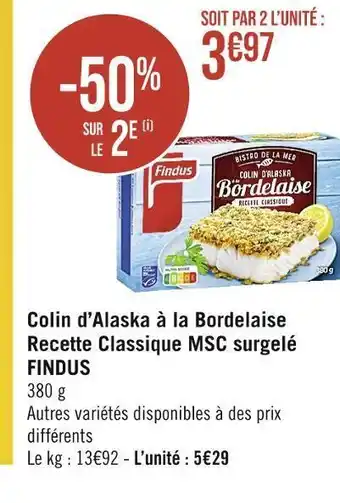 Casino Supermarchés Findus colin d’alaska à la bordelaise recette classique msc surgelé offre