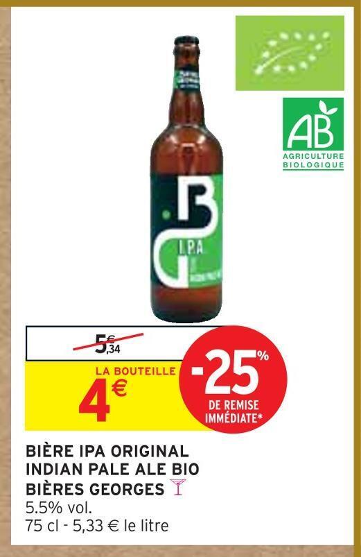 Promo Bière ipa original indian pale ale bio bières chez Intermarché
