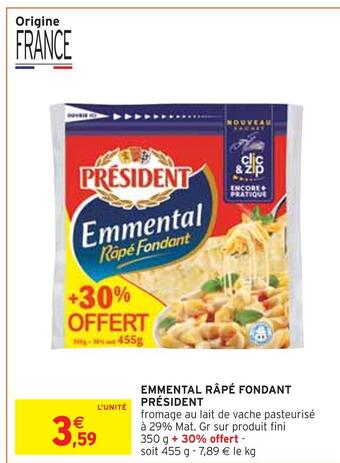 Intermarché Président emmental râpé fondant offre