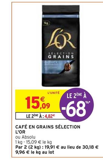 Intermarché L'or café en grains sélection offre