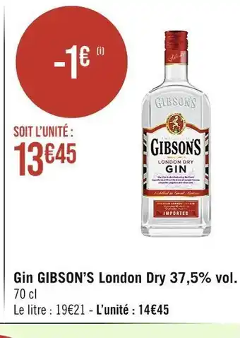 Casino Supermarchés Gibson’s gin london dry 37,5% vol. offre