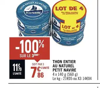 Spar Petit navire thon entier au naturel offre