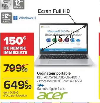 Carrefour Acer ordinateur portable offre