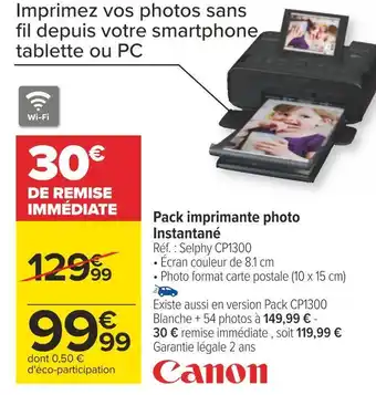Carrefour Canon pack imprimante photo instantané offre
