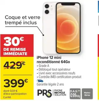 Carrefour Apple iphone 12 mini reconditionné 64go offre