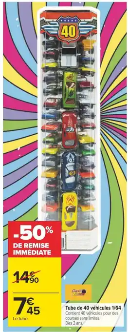Carrefour Tube de 40 véhicules 1/64 offre