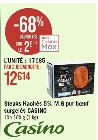 Casino Supermarchés Casino steaks hachés 5% m.g pur bœuf surgelés offre