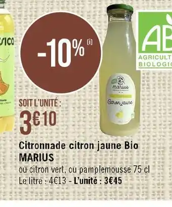 Casino Supermarchés Marius citronnade citron jaune bio offre
