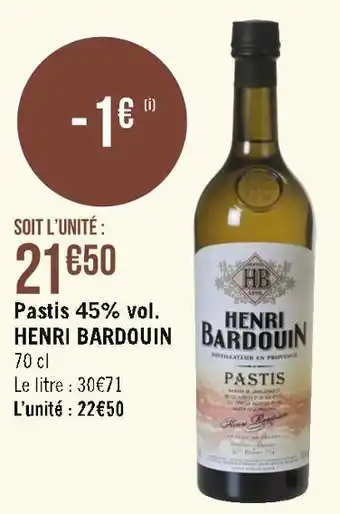 Casino Supermarchés Henri bardouin pastis 45% vol. offre