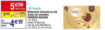 Cora x Carrefour Ferrero rocher bâtonnets chocolat au lait éclats de noisettes offre