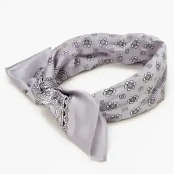 Bandeau bandana soyeux imprimé floral et cachemire - couleur argentée