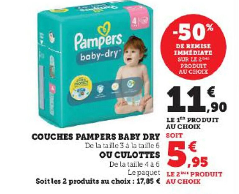 Promo COUCHES PAMPERS BABY DRY chez Super U