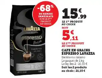Super U CAFE EN GRAINS ESPRESSO LAVAZZA offre