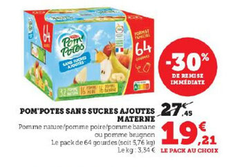 Super U POM POTES SANS SUCRES AJOUTES MATERNE offre