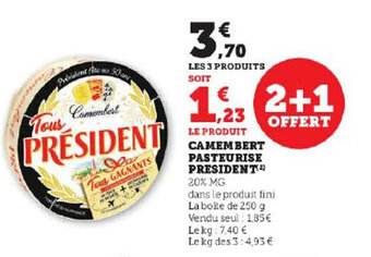 Super U CAMEMBERT PASTEURISE PRESIDENT offre