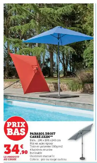 Super U PARASOL DROIT CARRÉ 2X2M** offre