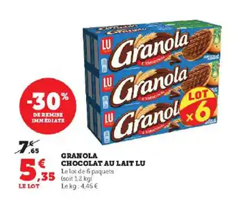 Super U GRANOLA CHOCOLAT AU LAIT LU offre