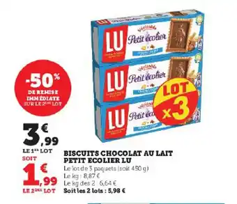 Super U BISCUITS CHOCOLAT AU LAIT PETIT ECOLIER LU offre