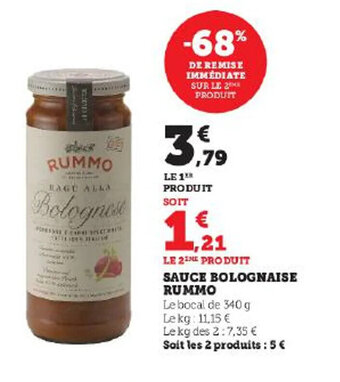 Super U SAUCE BOLOGNAISE RUMMO offre