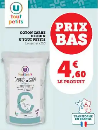 Super U COTON CARRE DE SOIN U TOUT PETITS offre