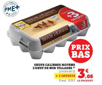 Super U OEUFS CALIBRES MOYENS L'OEUF DE NOS VILLAGES (¹) offre