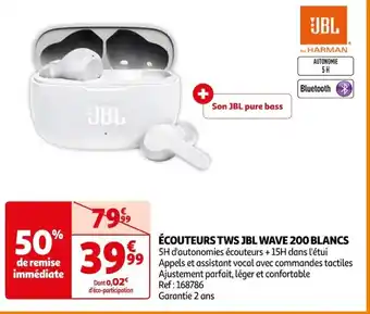 Auchan ÉCOUTEURS TWS JBL WAVE 200 BLANCS offre