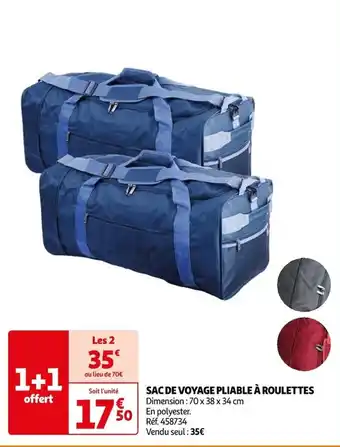 Auchan SAC DE VOYAGE PLIABLE À ROULETTES offre