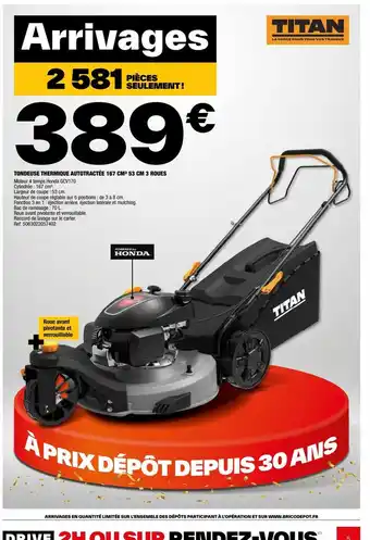 Brico Dépôt TONDEUSE THERMIQUE AUTOTRACTÉE 167 CM³ 53 CM 3 ROUES offre