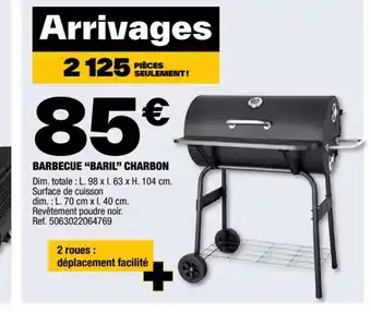 Brico Dépôt BARBECUE "BARIL" CHARBON Dim. totale: L. 98 x l. 63 x H. 104 cm. offre