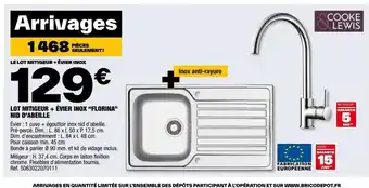 Brico Dépôt LOT MITIGEUR + ÉVIER INOX "FLORINA” NID D'ABEILLE offre