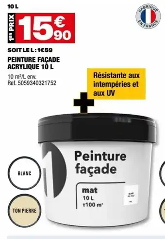 Brico Dépôt SOIT LE L: 1€59 PEINTURE FAÇADE ACRYLIQUE 10 L offre