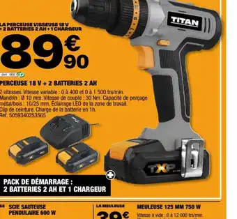 Brico Dépôt PERCEUSE 18 V + 2 BATTERIES 2 AH offre