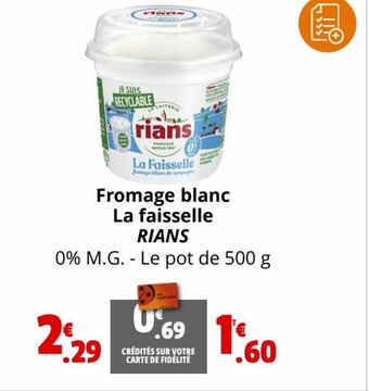 Coccinelle Express Fromage blanc La faisselle RIANS offre