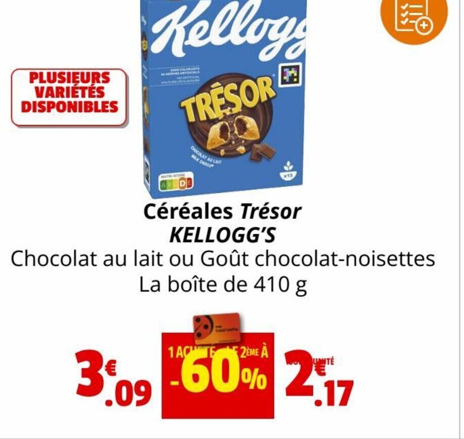 Promo Céréales Trésor KELLOGG'S chez Coccinelle Express