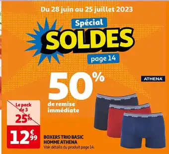 Auchan Supermarché Athena boxers trio basic homme offre