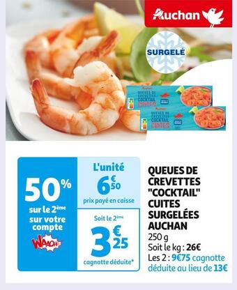 Auchan Supermarché Auchan queues de crevettes cocktail cuites surgelées offre