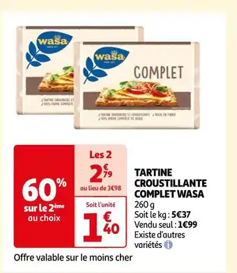 Auchan Wasa tartine croustillante complet offre