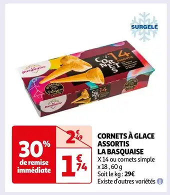 Auchan La basquaise cornets à glace assortis offre