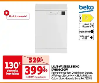 Auchan Beko lave-vaisselle dvn05c30w offre