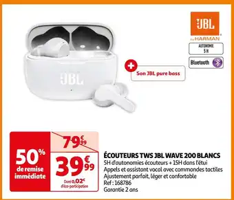 Auchan Jbl écouteurs tws wave 200 blancs offre