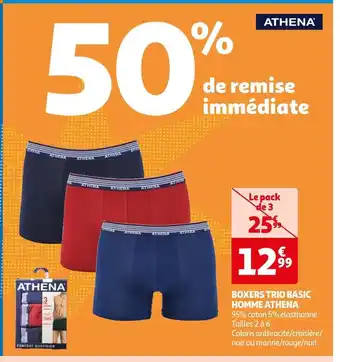 Auchan Athena boxers trio basic homme offre